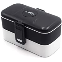 Atthys Lunch Box Negro | Tupper Design con 2 Cubiertos de Acero Inoxidable | Fiambrera Bento con 2 Compartimentos…